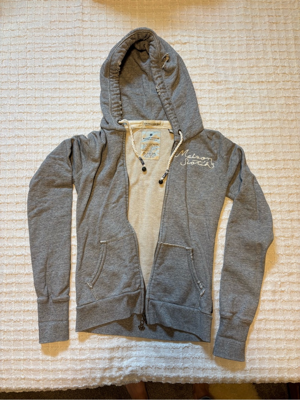 Maison Scotch Gray Hooded Zip Sweatshirt with Script Detail